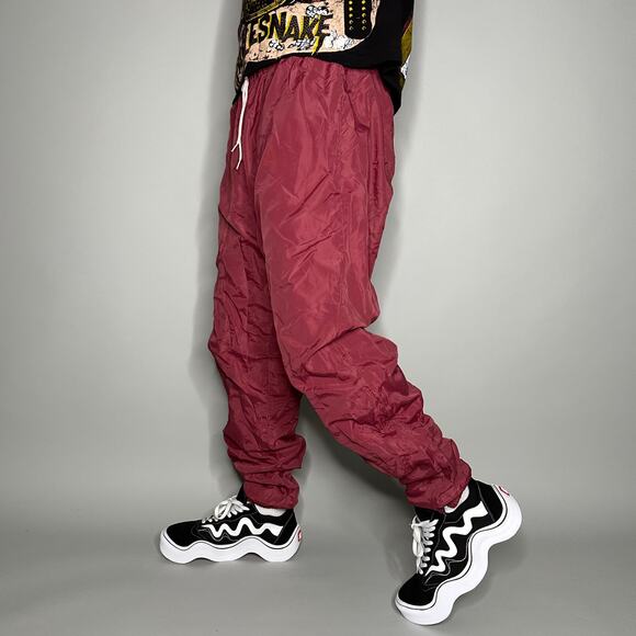 Vintage Other - Vintage 90s Track Pants Mens XL Maroon Red Polyester Joggers Elastic Cuffs